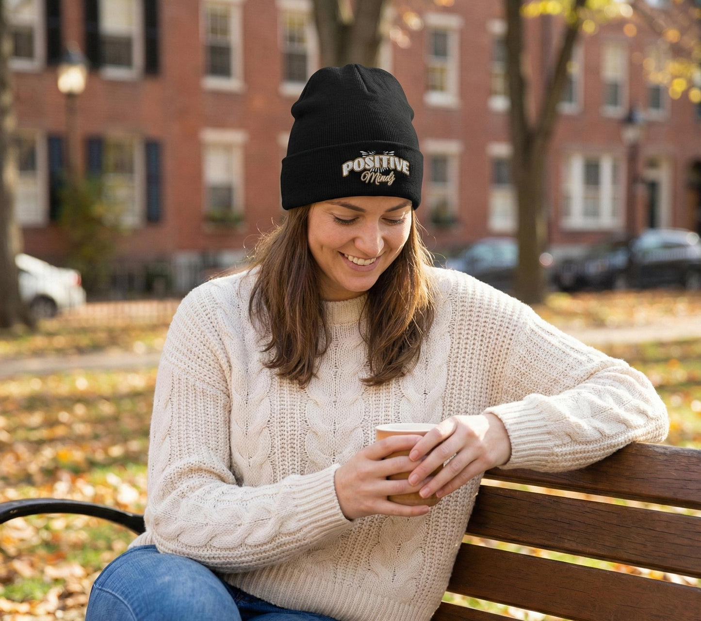 Positive Mind Embroidered Knit Beanie | Cotton-Acrylic Blend