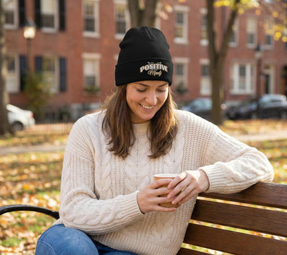 Positive Mind Embroidered Knit Beanie | Cotton-Acrylic Blend