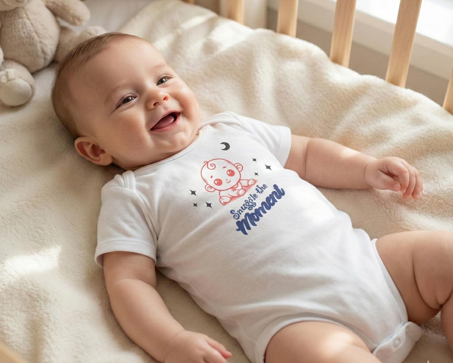 Snuggle the Moment Baby Onesie, Sleeping Baby Illustration