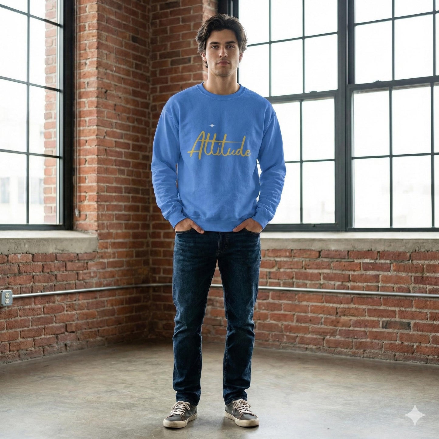 Attitude script crewneck sweatshirt | gold script lettering | Lightweight Warmth With a Confident Statement