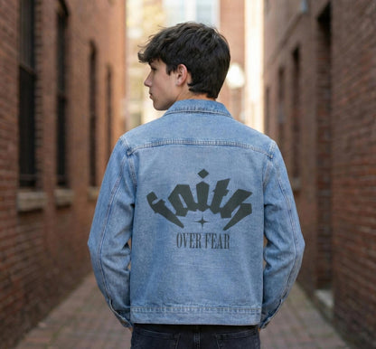 Faith Over Fear Denim Jacket | Back Graphic Statement Piece