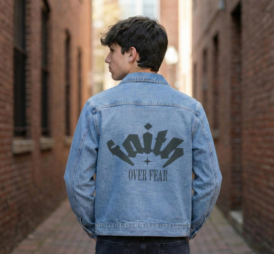 Faith Over Fear Denim Jacket | Back Graphic Statement Piece