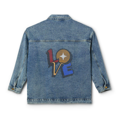 Retro 'LOVE' Graphic Denim Jacket | 70s Groovy Back Patch