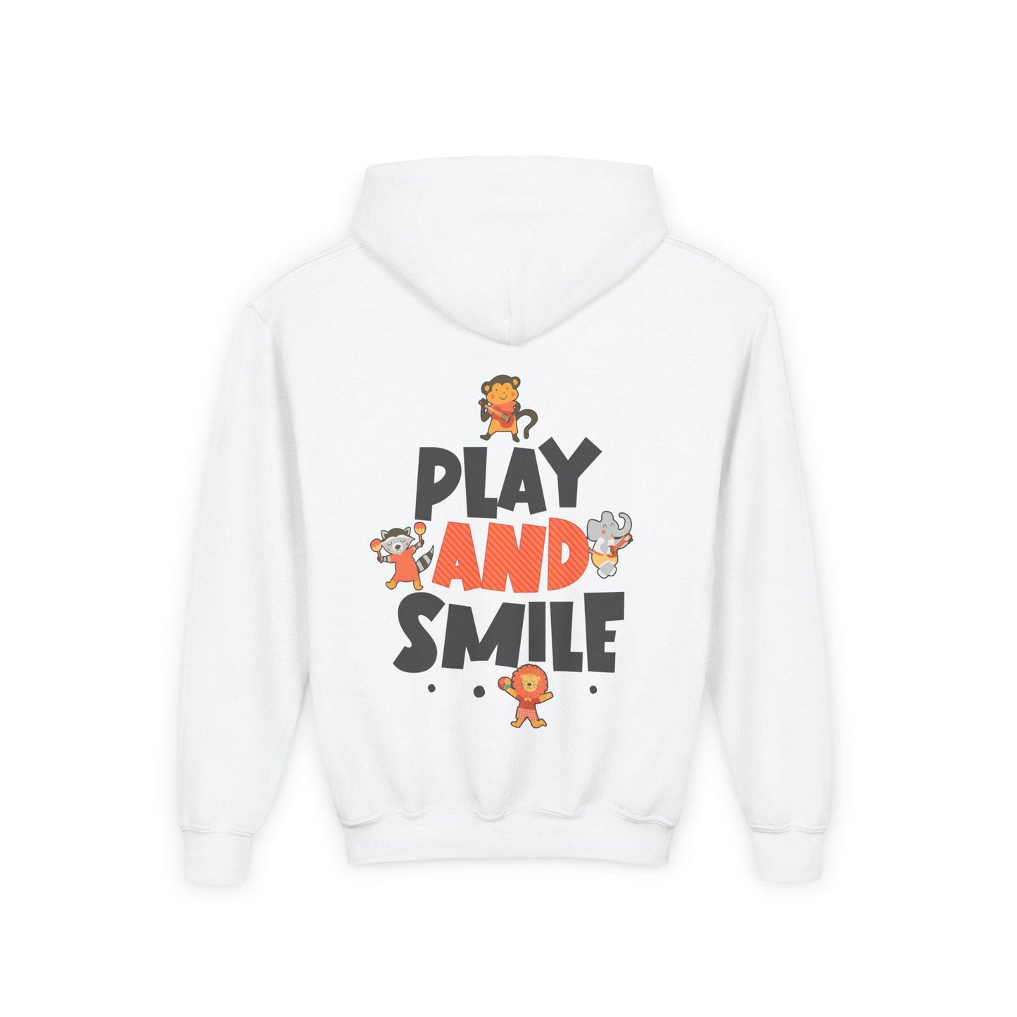 Kids Animal Hoodie | Play and Smile Graphic, Youth Fleece