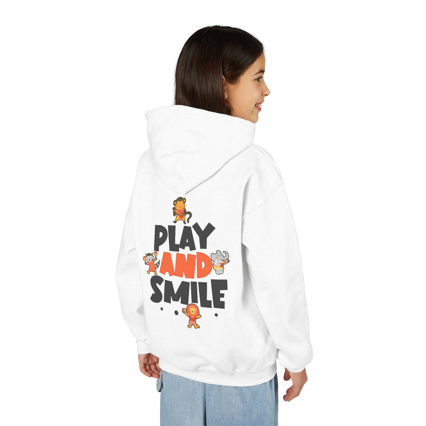 Kids Animal Hoodie | Play and Smile Graphic, Youth Fleece