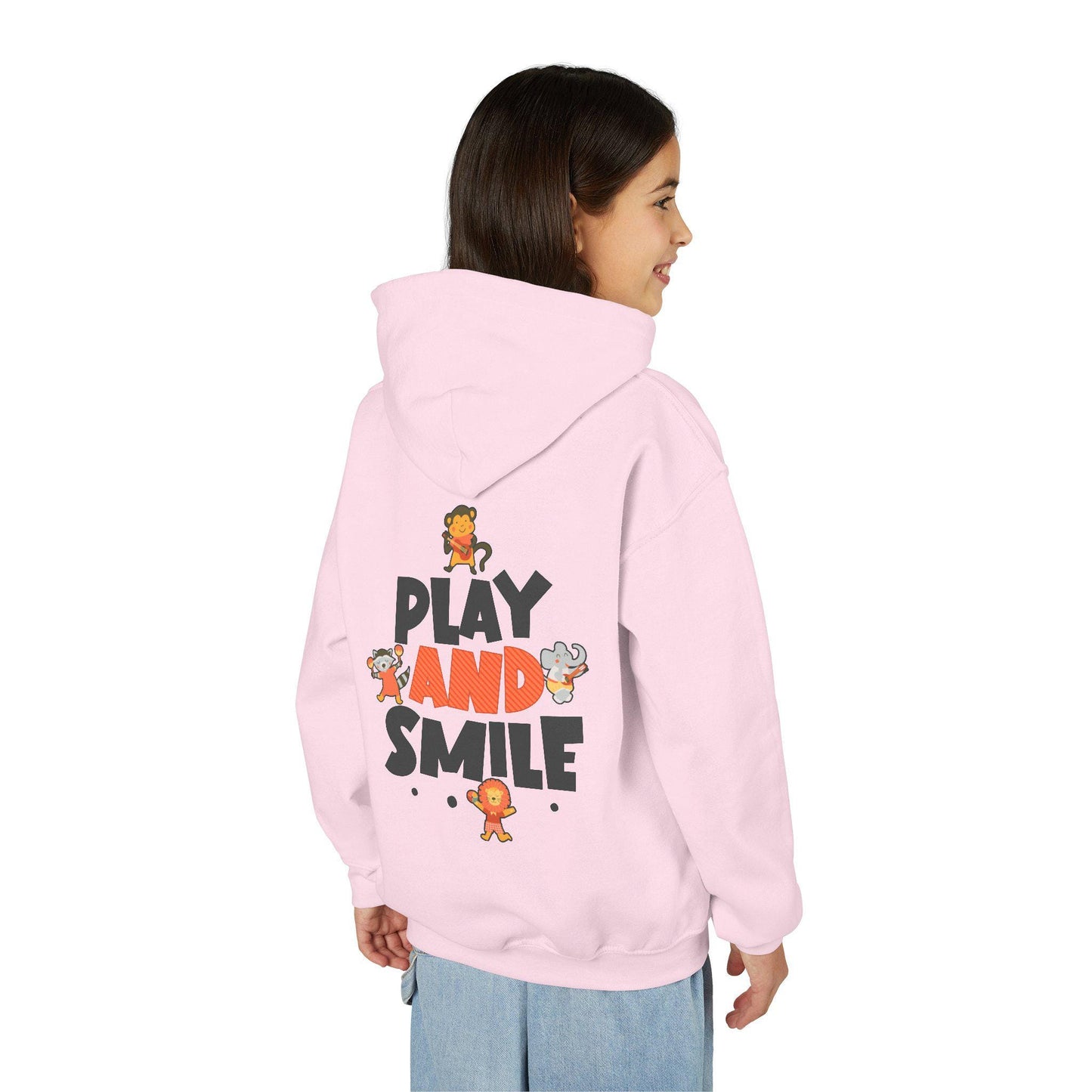 Kids Animal Hoodie | Play and Smile Graphic, Youth Fleece