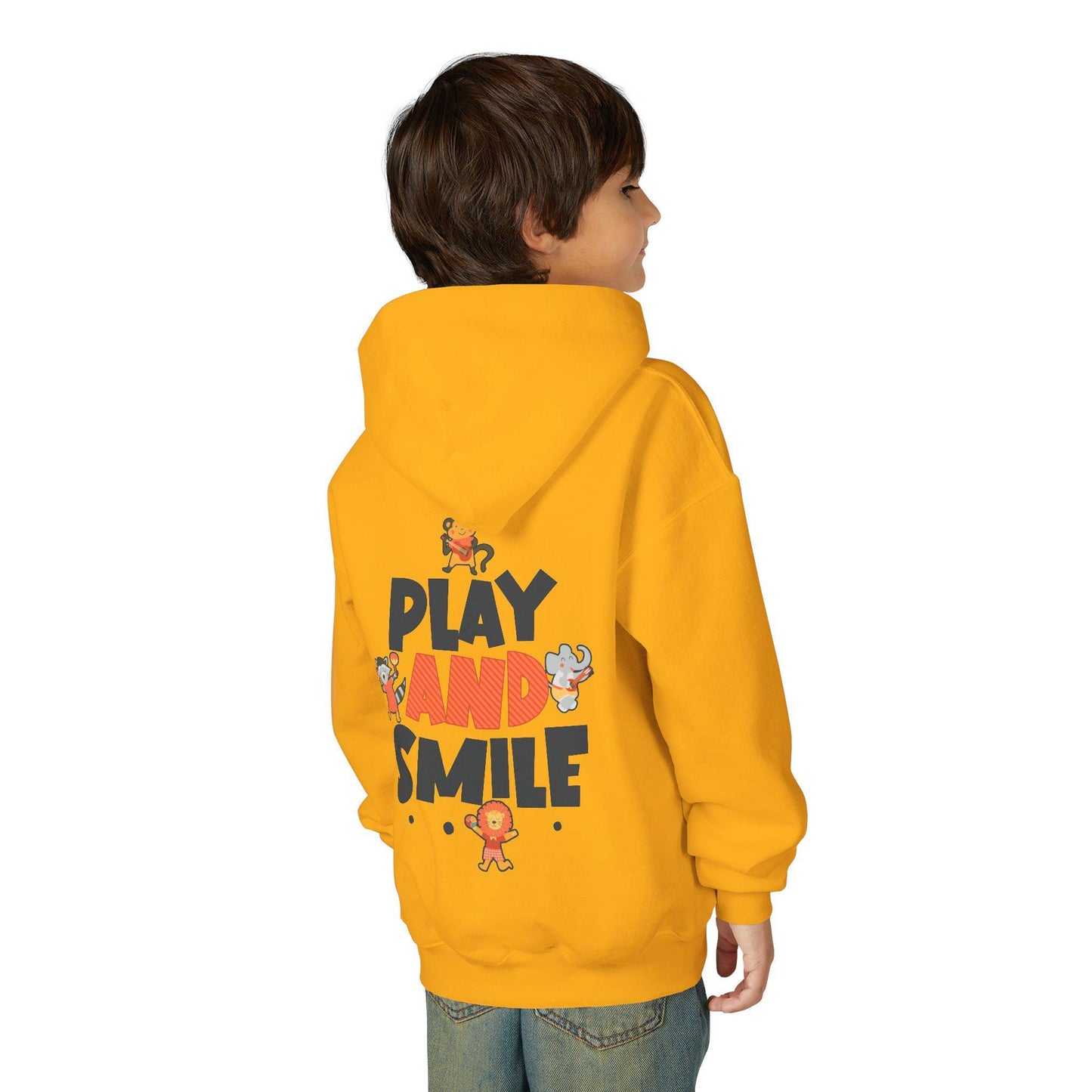 Kids Animal Hoodie | Play and Smile Graphic, Youth Fleece