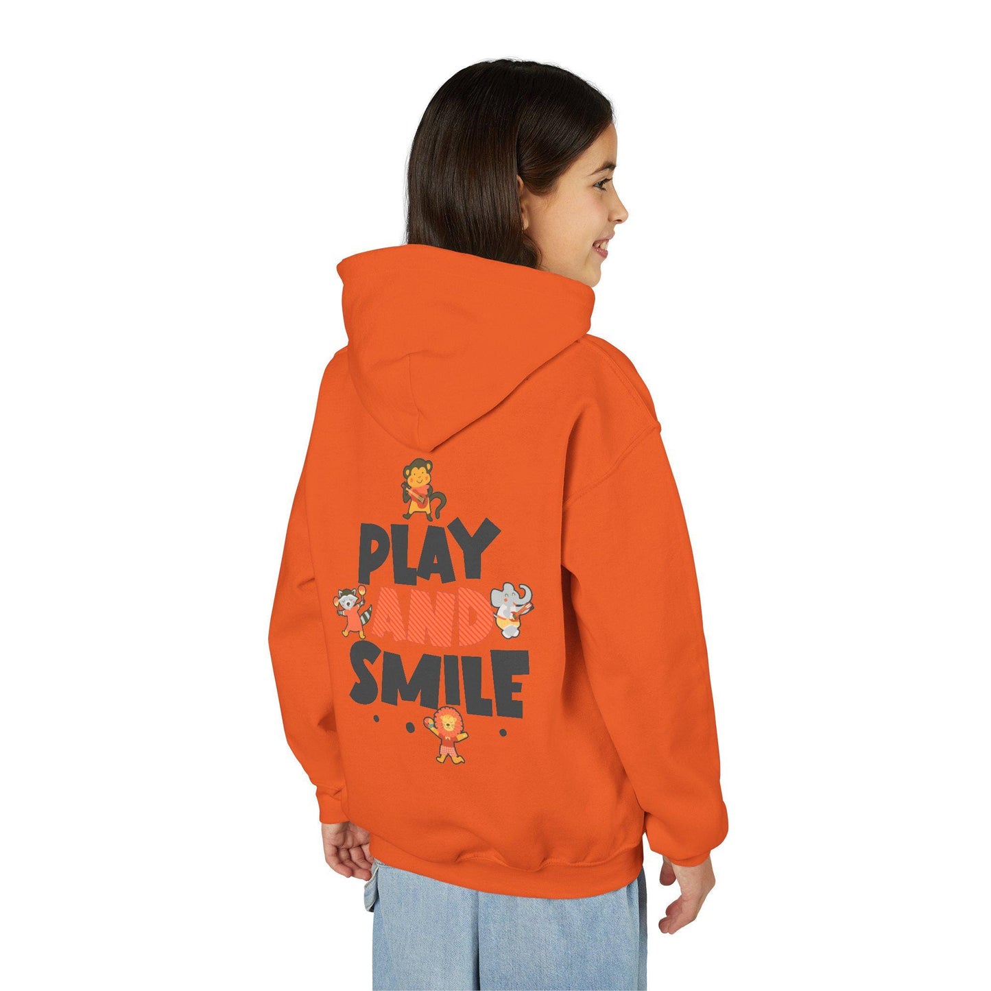 Kids Animal Hoodie | Play and Smile Graphic, Youth Fleece