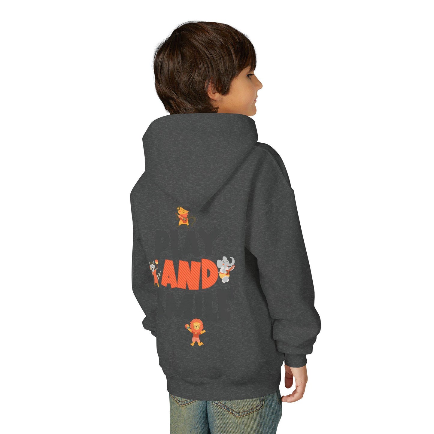 Kids Animal Hoodie | Play and Smile Graphic, Youth Fleece