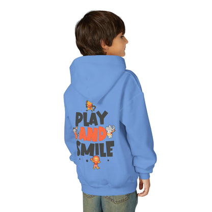 Kids Animal Hoodie | Play and Smile Graphic, Youth Fleece
