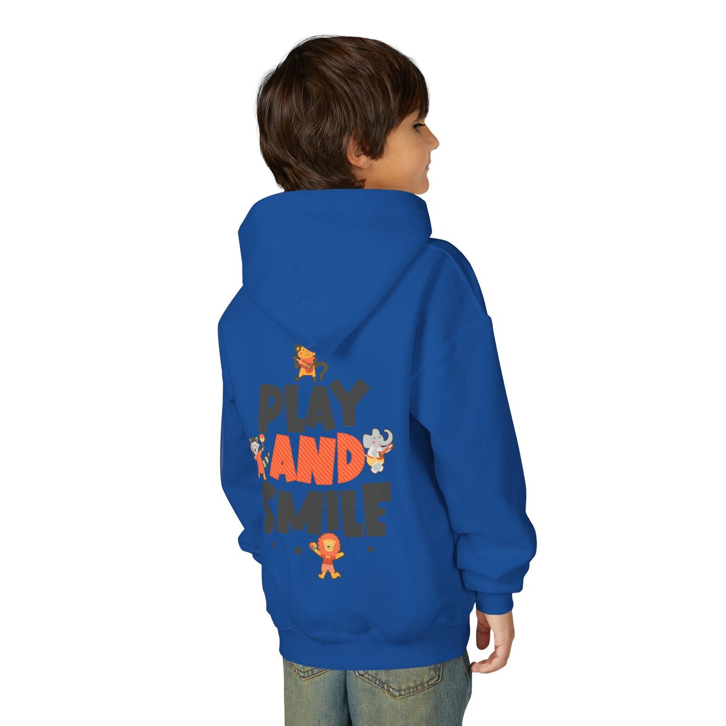 Kids Animal Hoodie | Play and Smile Graphic, Youth Fleece