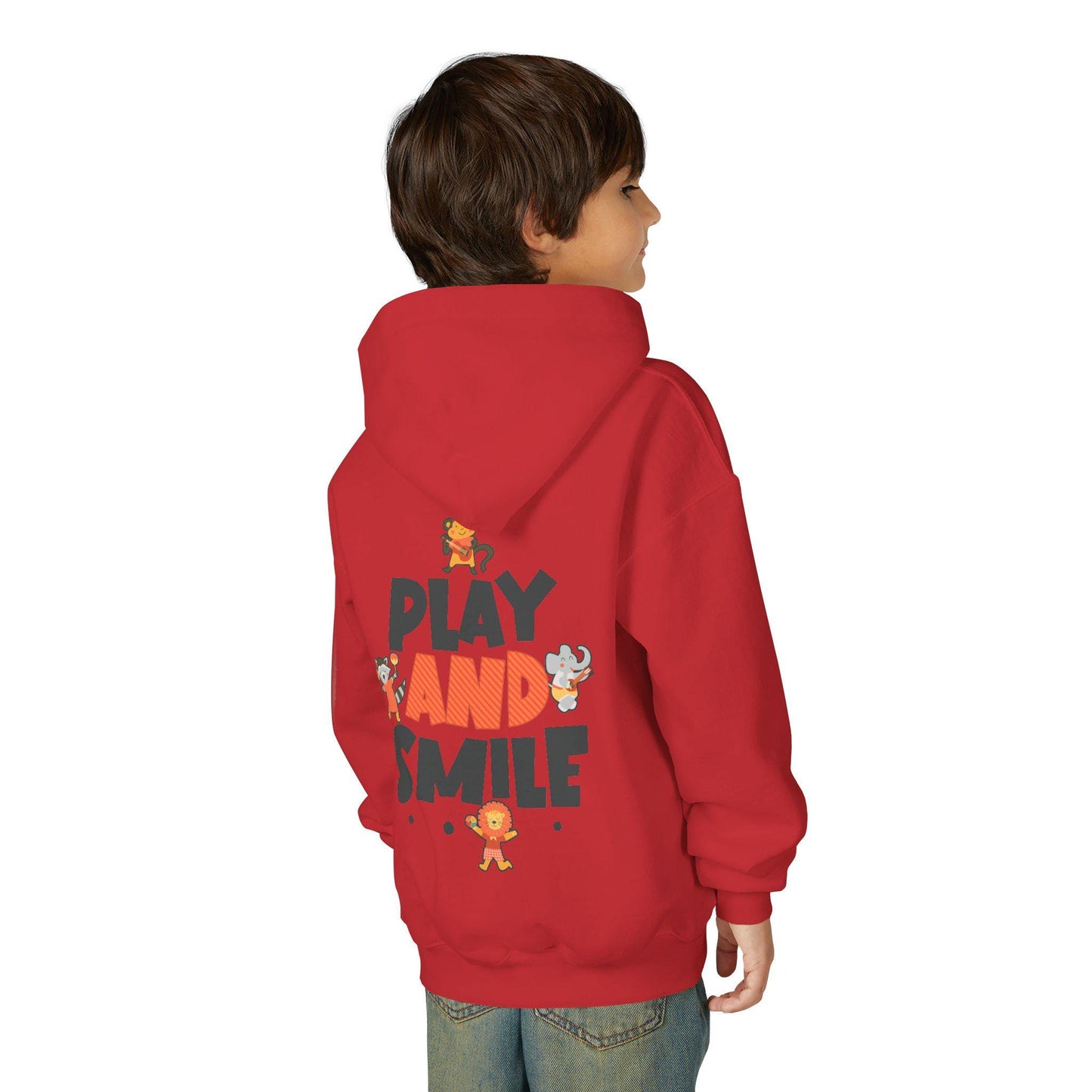 Kids Animal Hoodie | Play and Smile Graphic, Youth Fleece