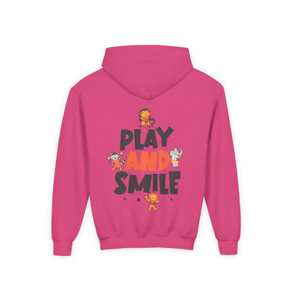 Kids Animal Hoodie | Play and Smile Graphic, Youth Fleece