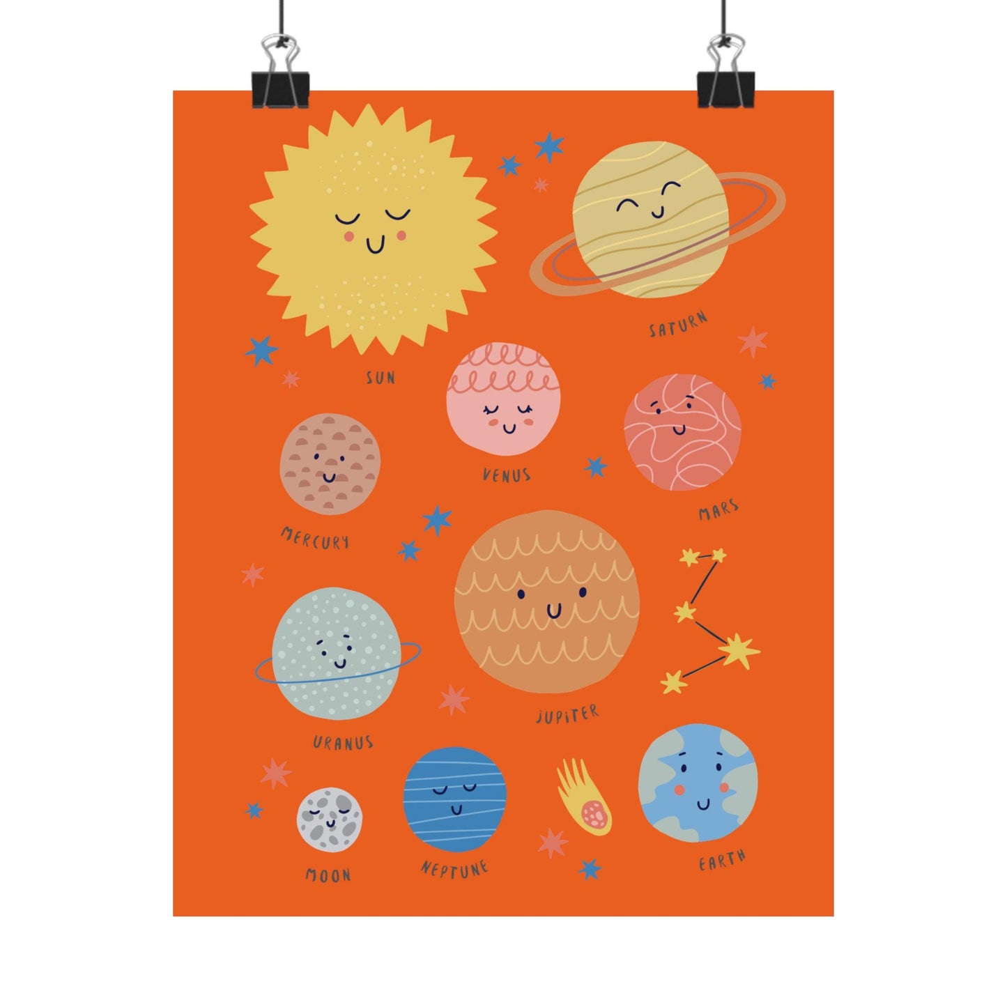 Kids Solar System Poster | Cute Planets Wall Art | Nursery Space Decor | Educational Printable for Toddlers