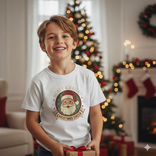 Vintage Santa Kids Shirt: Merry & Bright Retro Christmas Tee