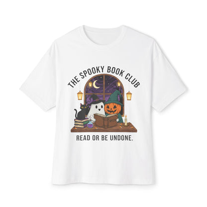 Spooky Book Club T-Shirt: Halloween Ghost, Pumpkin, Cat - Unisex Cotton Tee