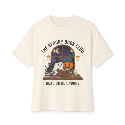 Spooky Book Club T-Shirt: Halloween Ghost, Pumpkin, Cat - Unisex Cotton Tee