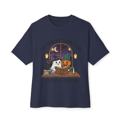 Spooky Book Club T-Shirt: Halloween Ghost, Pumpkin, Cat - Unisex Cotton Tee