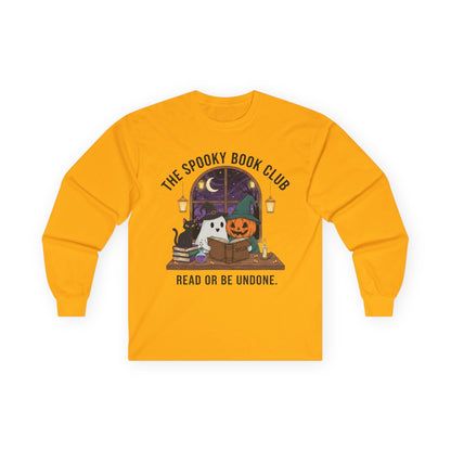 Spooky Book Club Long Sleeve Shirt: Halloween Reading Ghost Pumpkin Cat Tee