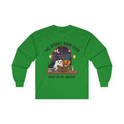 Spooky Book Club Long Sleeve Shirt: Halloween Reading Ghost Pumpkin Cat Tee