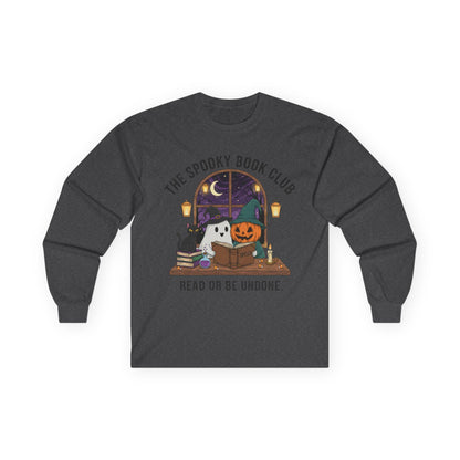 Spooky Book Club Long Sleeve Shirt: Halloween Reading Ghost Pumpkin Cat Tee