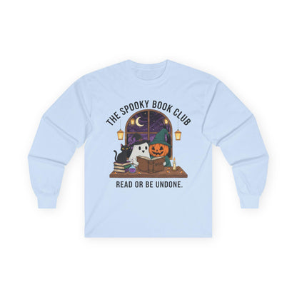 Spooky Book Club Long Sleeve Shirt: Halloween Reading Ghost Pumpkin Cat Tee