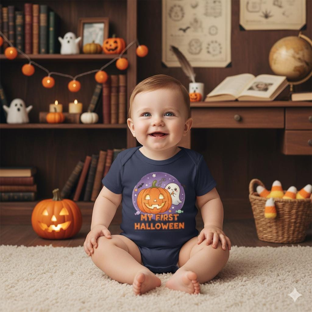 My First Halloween Organic Baby Bodysuit, Cute Baby Shower Gift, Infant Halloween Costume, Organic Cotton Creeper, Adorable Baby Outfit
