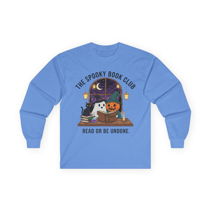 Spooky Book Club Long Sleeve Shirt: Halloween Reading Ghost Pumpkin Cat Tee