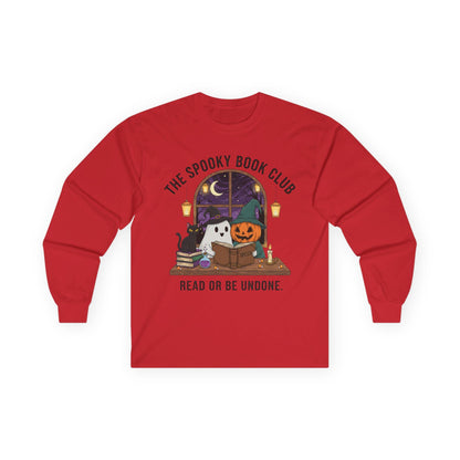 Spooky Book Club Long Sleeve Shirt: Halloween Reading Ghost Pumpkin Cat Tee