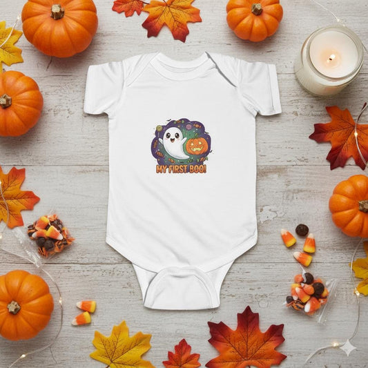 Adorable Baby Halloween Bodysuit – My First Boo, Ghost & Pumpkin Design