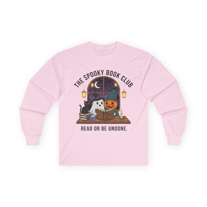 Spooky Book Club Long Sleeve Shirt: Halloween Reading Ghost Pumpkin Cat Tee