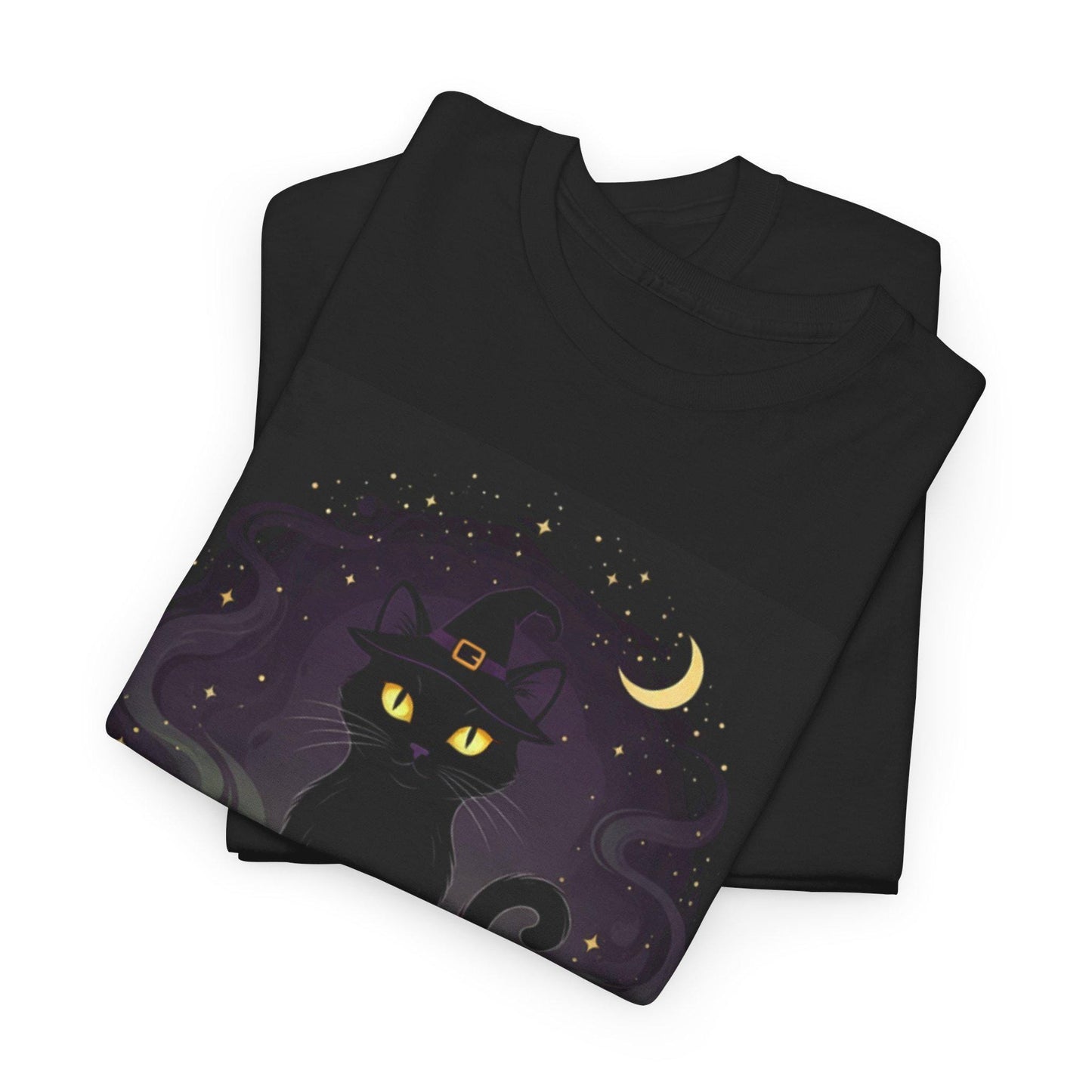 Magic Night Cat T-Shirt: Halloween Spooky Season Unisex Tee