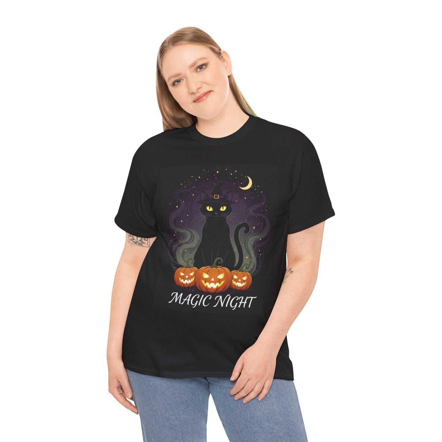 Magic Night Cat T-Shirt: Halloween Spooky Season Unisex Tee