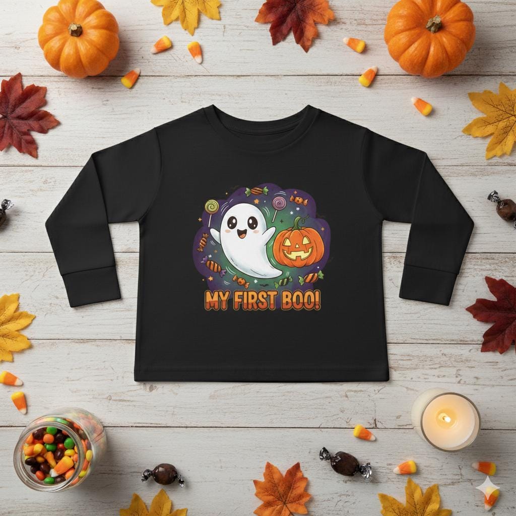 My First Boo Toddler Long Sleeve Tee, Cute Halloween Ghost Shirt