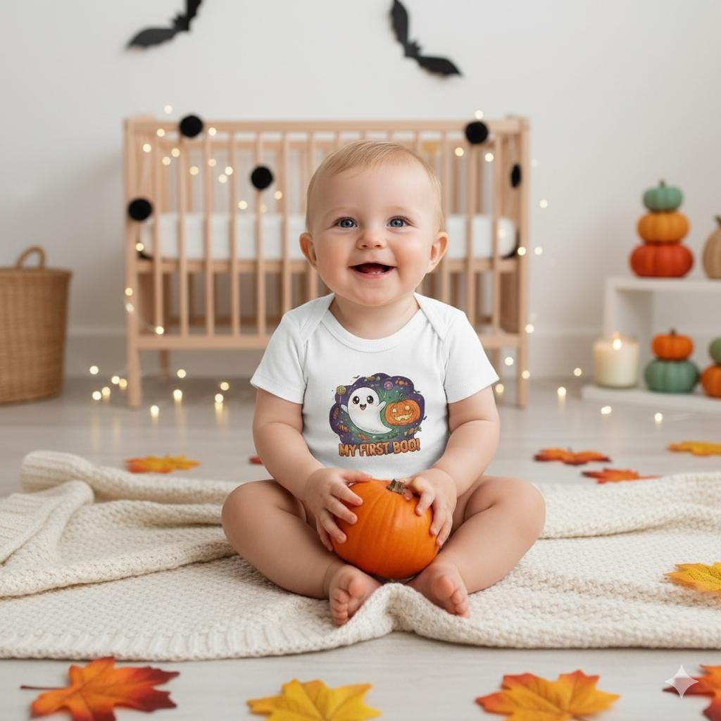 Adorable Baby Halloween Bodysuit – My First Boo, Ghost & Pumpkin Design