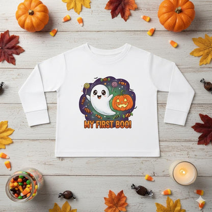 My First Boo Toddler Long Sleeve Tee, Cute Halloween Ghost Shirt