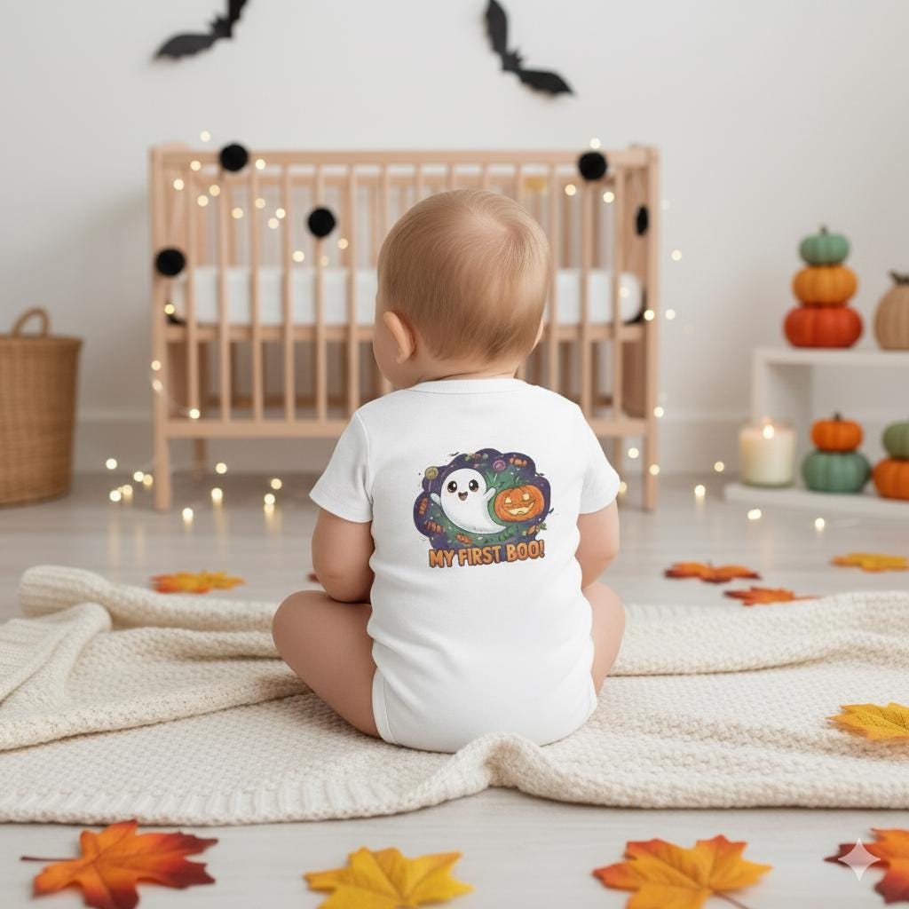 Adorable Baby Halloween Bodysuit – My First Boo, Ghost & Pumpkin Design