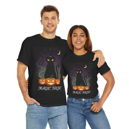Magic Night Cat T-Shirt: Halloween Spooky Season Unisex Tee