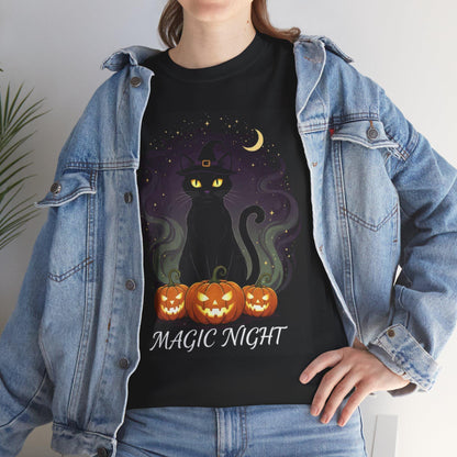 Magic Night Cat T-Shirt: Halloween Spooky Season Unisex Tee