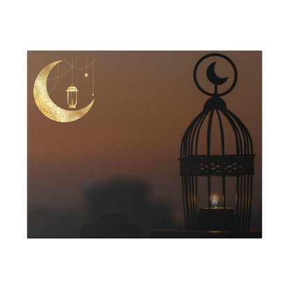 Golden Crescent Moon Lantern Canvas | Ramadan Islamic Wall Art