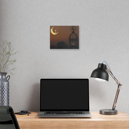 Golden Crescent Moon Lantern Canvas | Ramadan Islamic Wall Art