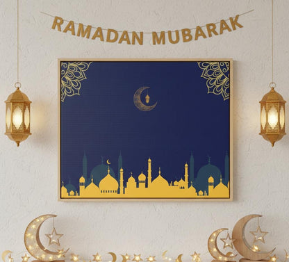 Islamic Crescent Mosque Skyline Classic Stretched Canvas | Ramadan Eid Wall Art