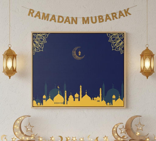 Islamic Crescent Mosque Skyline Classic Stretched Canvas | Ramadan Eid Wall Art