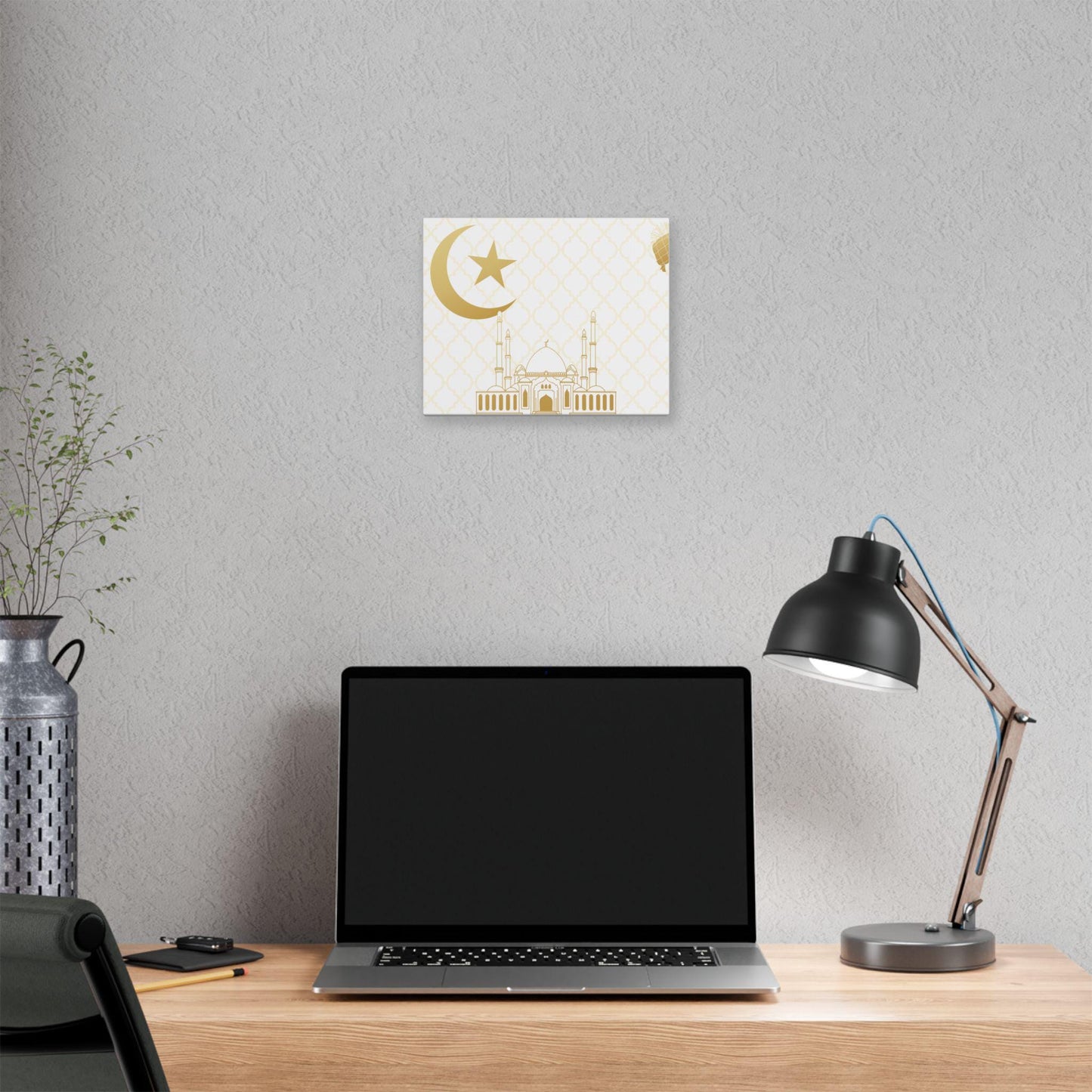 Gold Crescent Mosque Canvas | Stretched Canvas Wall Art, Islamic Decor | Ramadan Special canvas