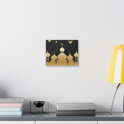 Golden Mosque Silhouette Canvas | Islamic Wall Art Ramadan Decor