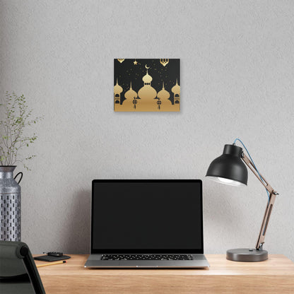 Golden Mosque Silhouette Canvas | Islamic Wall Art Ramadan Decor