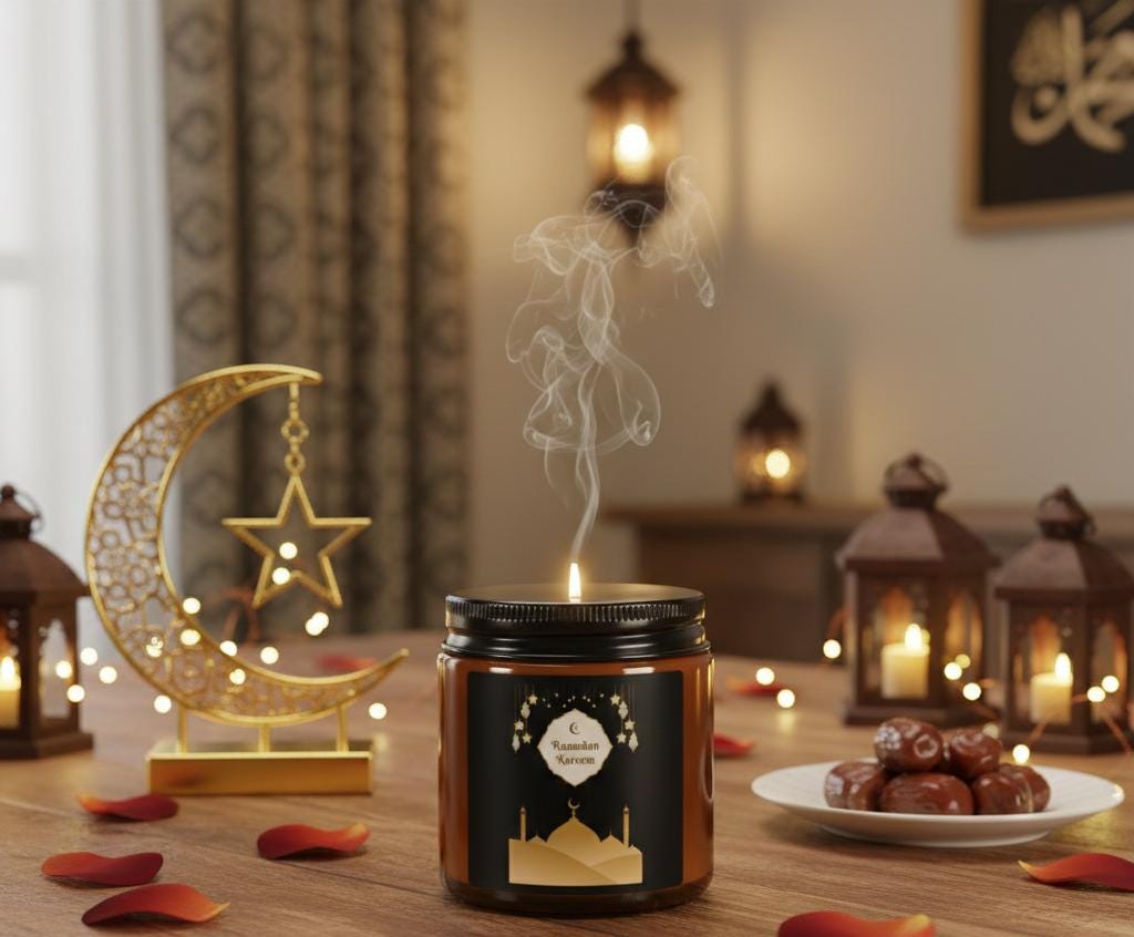 Ramadan Kareem Mosque Candle | Soy Candle in Amber Jar