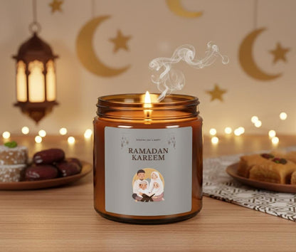 Ramadan Kareem Family Illustration Candle | Soy Amber Jar