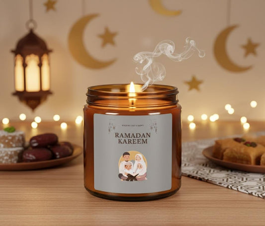 Ramadan Kareem Family Illustration Candle | Soy Amber Jar