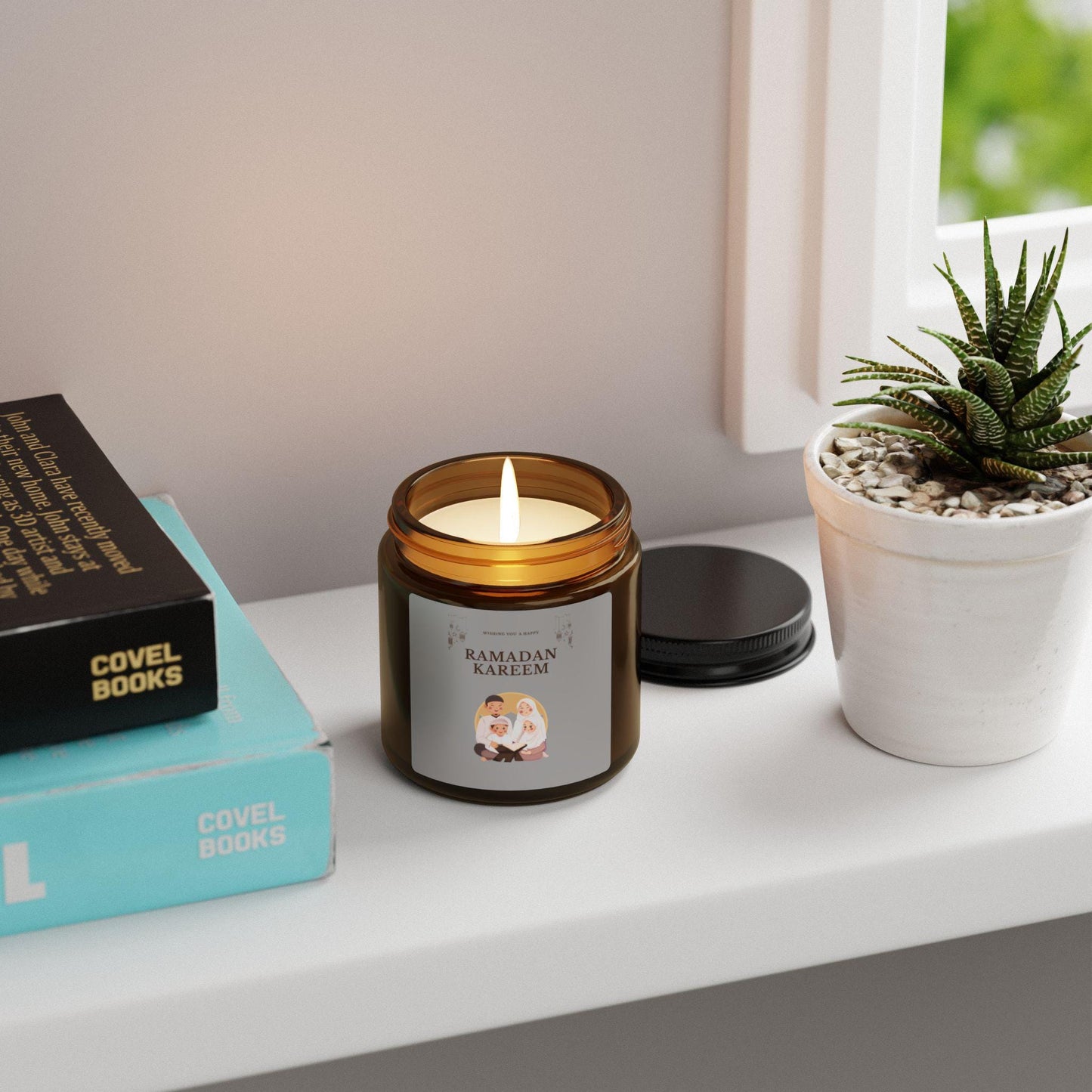 Ramadan Kareem Family Illustration Candle | Soy Amber Jar